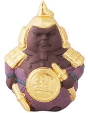 Traditional Chinese Purple Clay Figurine with Gold Leaf Finish