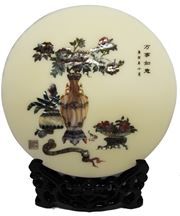 Traditional Chinese Circular inlaid Mother of Pearl Lacquer Work with Stand