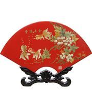 Traditional Chinese Fan Shaped Lacquer Work with Stand